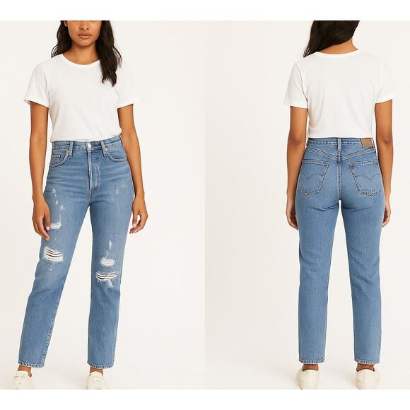 Levi’s 501® Distressed High-Rise Straight Jeans Light Wash W29 L28 - Picture 1 of 12